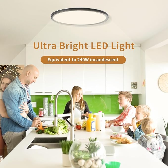3200LM Flush Mount Ceiling Light Fixtures Black 12Inch, Dimmable LED Ceiling Lights for Bedroom, CCT Adjustable 3000K 4500K 6000K, Bright Low Profile Flat Ceiling Lights for Kitchen Bathroom, 2 Packs