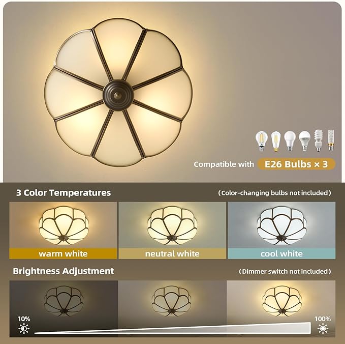 Vintage Black Glass Ceiling Light - Small 11.8 Inch Bronze Mid Century Flush Mount Lighting Fixtures - Art Deco Antique Modern Lamps for Hallway Bedroom Kitchen Entryway Farmhouse Foyer Bathroom Hall