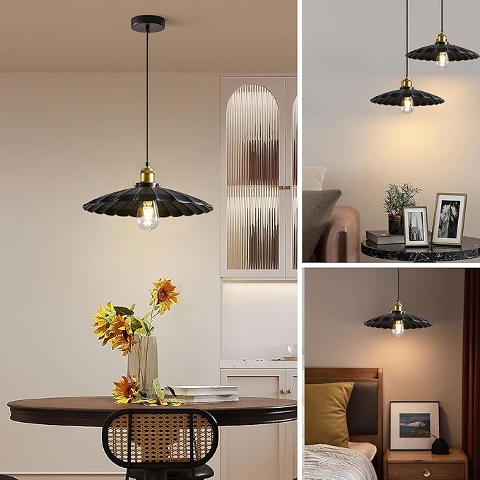 Kitchen Pendant Lights, Black Hanging Lamp for Hallway 13.8 Inch Metal Lampshade Farmhouse Pendant Lights Kitchen Island Vintage Pendant Lighting Kitchen Island Sofa