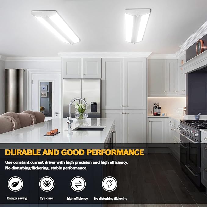 AntLux 4FT LED Wraparound Light Fixture 50W Ultra Slim LED Shop Lights for Garage, No Glare, 5500 Lumens, 4000K Neutral White, 4 Foot Flush Mount Office Ceiling Wrap Light for Workshop Kitchen, 4 Pack