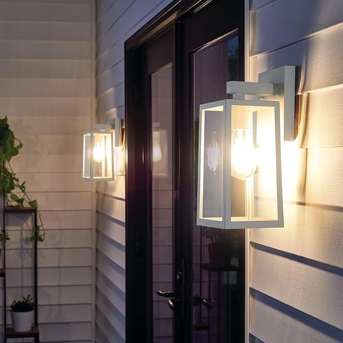 MAXvolador Outdoor Wall Lantern, Exterior Waterproof Wall Sconce Light Fixture, White Anti-Rust MountLights Clear Glass, E26 Porch Patio Lighting