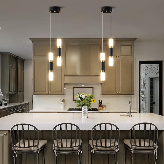 2-Light Pendant Lights Kitchen Island Dimmable LED Modern Mini Pendant Light, Bedroom Small Pendant Light Fixtures (Black Gold)