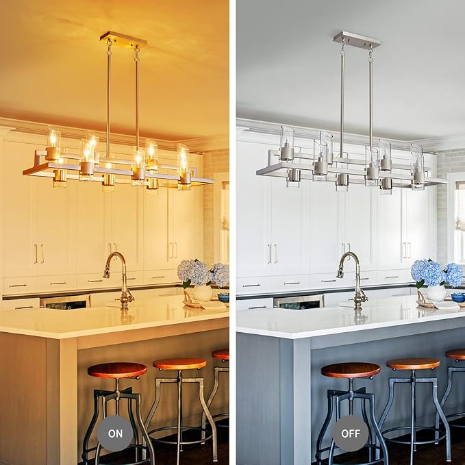 WUZUPS Island Rectangle Chandelier 10-Light with Clear Glass Industrial Modern Farmhouse Linear Light Fixture for Dining Room Kithen Island, Width 42.5" Height 10.4", Brushed Nickel