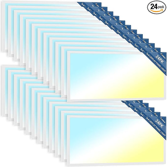 Amico 24 Pack 2x4 LED Flat Panel Light Fixture, 6250 LM, 4000K/5000K/6500K, 30W/40W/50W, Dimmable 0-10V, LED Drop Ceiling Lights for Office Commercial Use, Dustproof ETL Listed, FCC, DLC