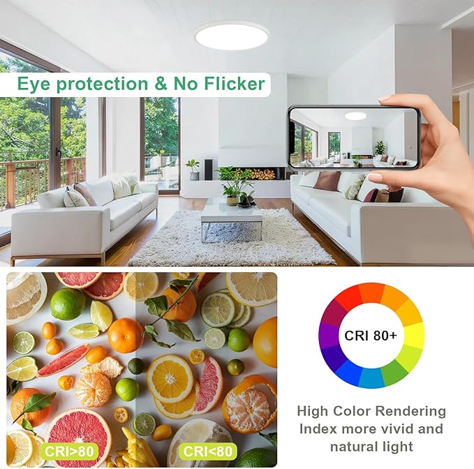 6PK 15.8 Inch LED Flush Mount Ceiling Light Fixture, 32W,3200LM,3000K/4000K/6000K CCT Selectable,0.67 inch Super Slim LED Ceiling Light for Bedroom,Hallway,Kitchen,White