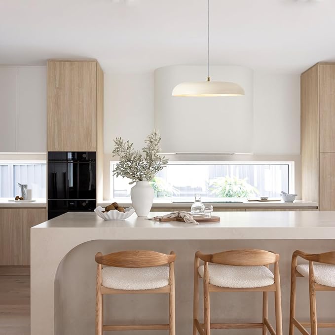 BISAMIYA Modern Kitchen Island Pendant Light - 15.7” Dimmable LED Ceiling Light with Brass Accents, 2000 Lumens Warm White for Dining Room & Living Room