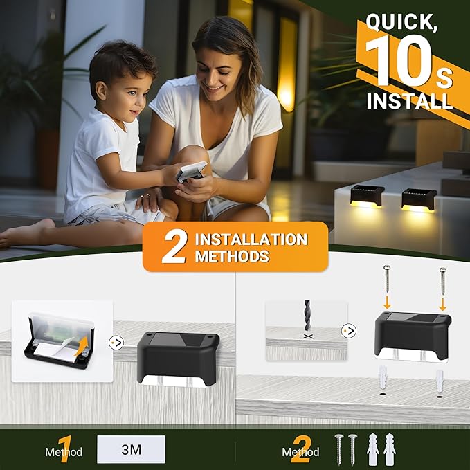 PATIOWIN Solar Deck Lights Outdoor, Solar Step Lights Waterproof Led Lights for Outdoor Stairs, Step, Fence, Patio,Yard,Porch and Balcony(12 Pack,Warm White)