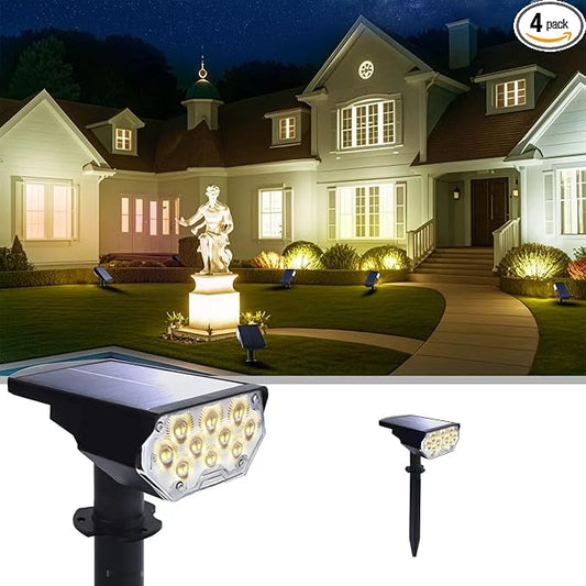 2 Pack Solar Spot Lights Outdoor Waterproof, 20 LEDs Bright Landscape Spotlights Dusk to Dawn, Warm White Adjustable Uplights for Yard Tree House Garden Wall Pathway, IP65