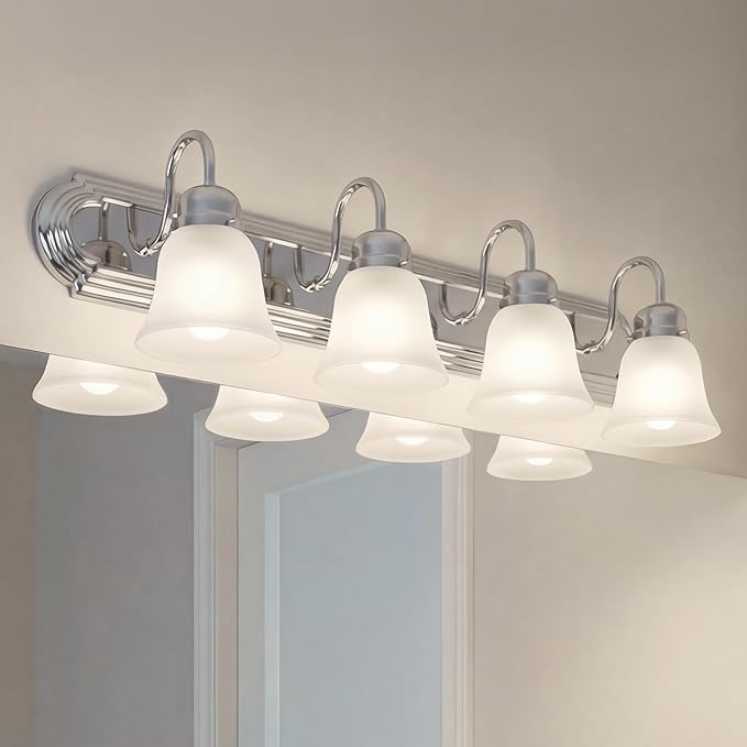 Kichler 30" 4-Light Vanity Bath Light in Chrome, Modern Bathroom Light with Clear Satin Etched Glass, ("30" W x 8" H), 5338CHS