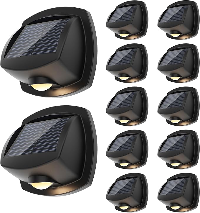 SOLPEX Solar Lights Outdoor Waterproof IP65, Solar Stair Lights Outdoor for Fence, Deck, Step, Dual Color LED 3 Lighting Modes House Wall Light for Porch, Backyard, Fence, Garden Decor-12 Pack
