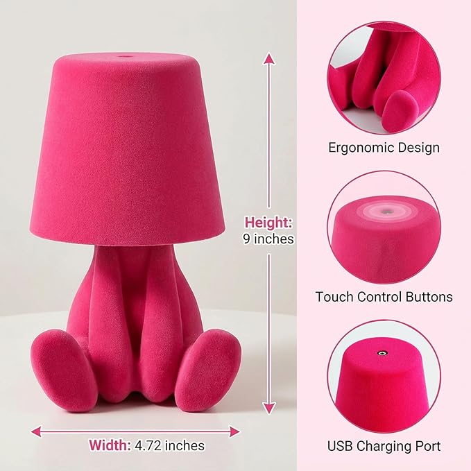 Bedside Touch Control Table Lamp, Golden Decor Thinker Statue LED Table Lamp with USB Port, 3 Way Dimmable Modern Night Light Nightstand Lamp for Home Living Room Office Shelf Decor (Pink-E)