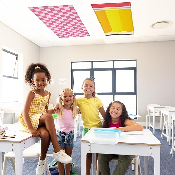 QOUBAI 8PCS Fluorescent Light Covers, 4x2 Feet Magnetic Light Cover Fluorescent Lights Shade Panel Positive Inspirational Ceiling Lights Filters for Office Classroom Home Drop Ceiling Notebook