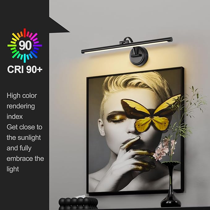 LED Picture Light,Cord-free Picture Frame Light for Wall, 5000mAh Rechargeable Art Lights, Cordless Battery Wall Sconce for Paintings ,Art work,Portraits, Dartboards, Bookshelf(Black, 23.6inch)