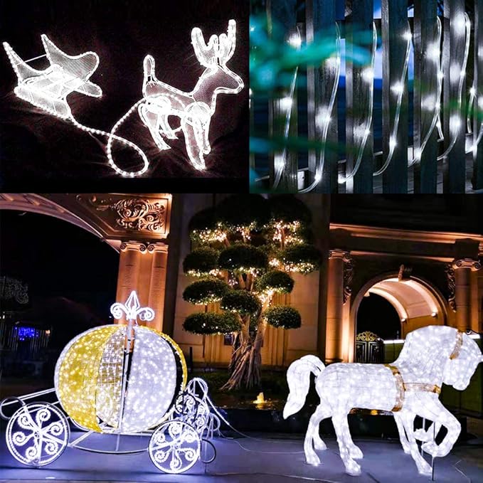 Honche Solar Rope Light 33FT 100LED IP65 Waterproof Outdoor LED Copper Fairy String Tube Lights for Party Gazebo Garden Patio Stair Balcony Fence Tree Daily Christmas Decoration (Solar-Cold White)
