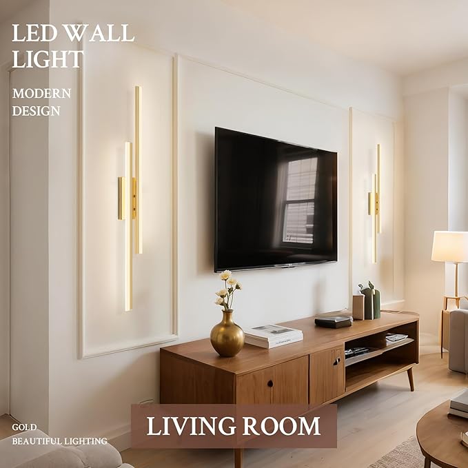 LED Wall Sconce Gold Modern Remote Wall Light Fixtures for Living Room, Dimmable LED Vanity Light Indoor Remote Wall Sconce for Bedside Bedroom Bathroom Dining Room, 39.4inch 1 Pack