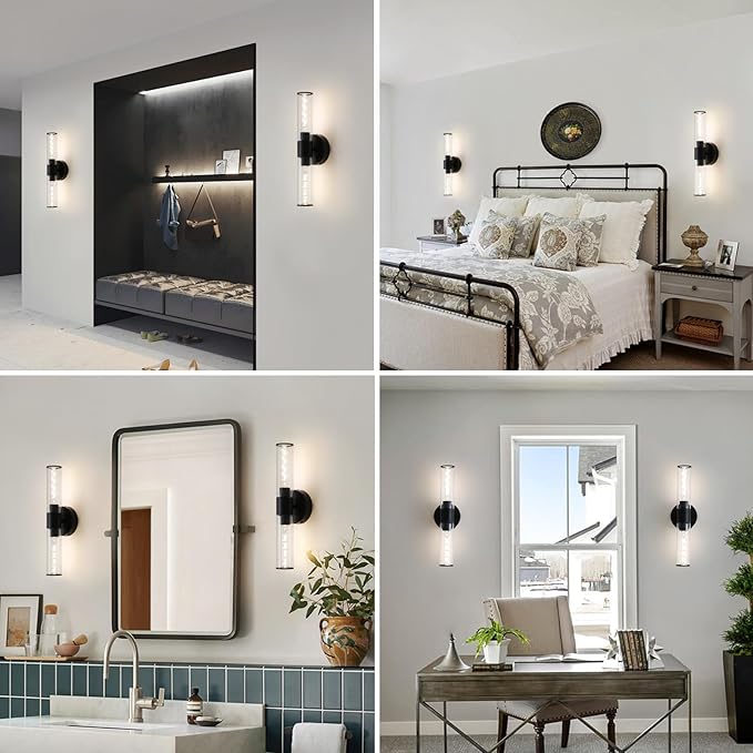 Black Battery Operated Wall Sconces Set of Two Modern Rechargeable Wall Sconces with Remote Control LED Dimmable Wall Lights for Living Room Bedroom Hallway (2 Pack)