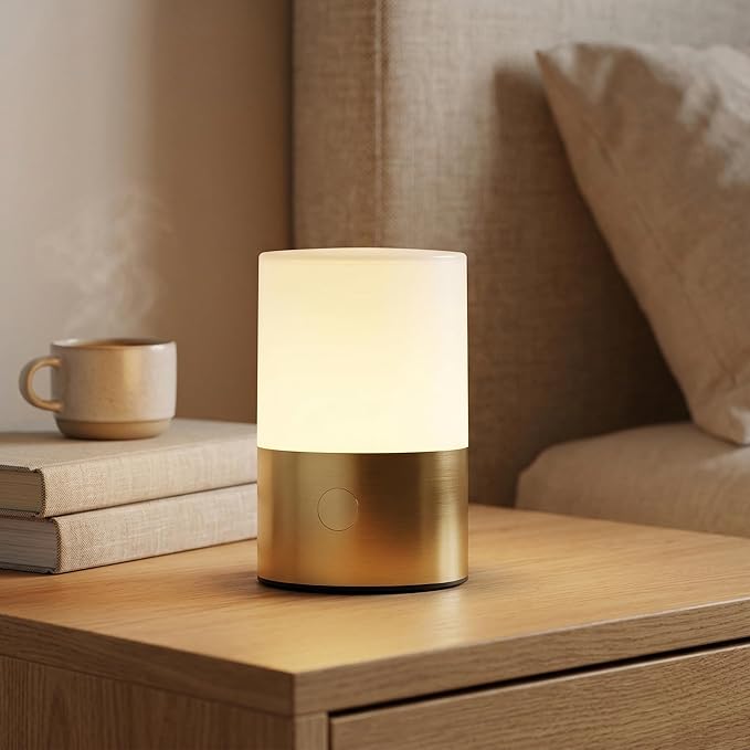 Small Table Lamp - Rechargeable, Portable, 10 Brightness Levels, Auto-Off Timer, Waterproof, Up to 20-Hours,Warm Light for Bedside, Reading, Dining,Travel, Camping & Décor-Brass