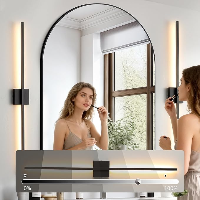 Wall Sconces Set of Two, Black Modern Wall Sconce Light for Bathroom, Living Room, Bedroom, Hardwired 3000K 40''