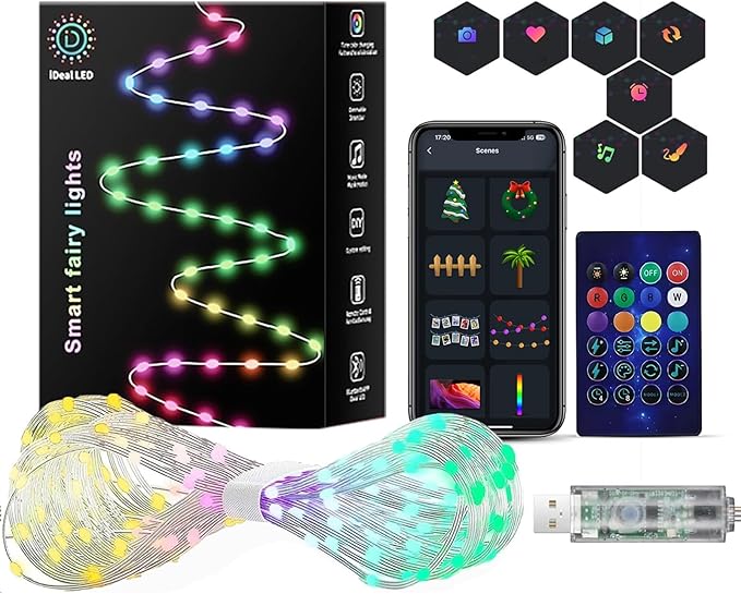 Super RGB Smart Fairy Lights 16.4Ft 50LEDs, Color Changing String Lights with Remote & App Control, RGB-IC Multicolor DIY Twinkle Lights for Bedroom, Birthday, Party, Indoor Holiday Decor