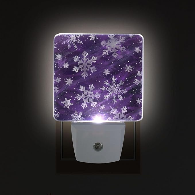 Winter Snowflake Purple Night Light LED Sensor Set of 2 Christmas Snowman Xmas Table Desk Lamps with Adjustable Brightness Eye-Caring for Home Bedroom Office Parlour