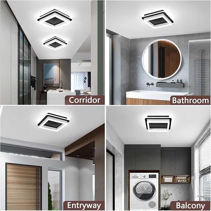 CANEOE 2 Packs Square Flush Mount Ceiling Light, 6000K Modern LED Ceiling Light Fixture, Minimalist Hallway Lighting Fixture Ceiling Lamp for Hallway Entryway Bedroom Balcony (Matte Black)