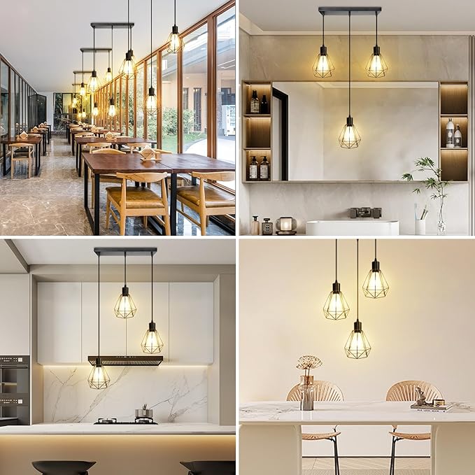 LTBLIGHT 3-Light Black Pendant Light Fixture, Industrial Hanging Lighting with 1.2m Adjustable Cord, Ceiling Lamp for Kitchen Bedroom Hallway Dining Room E26 Base (Bulb Not Included)