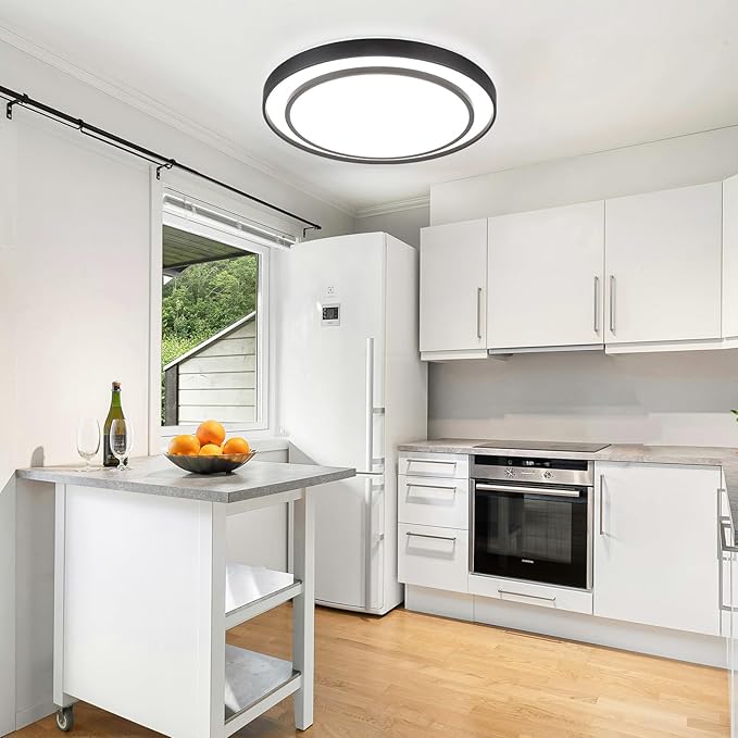 20" LED Flush Mount Ceiling Light Fixture 5CCT, Black Ceiling Light Round, Dimmable Light Fixture Flush Mount 36W, Modern Simple Close to Ceiling Light Fixtures for Kitchen, Bedroom