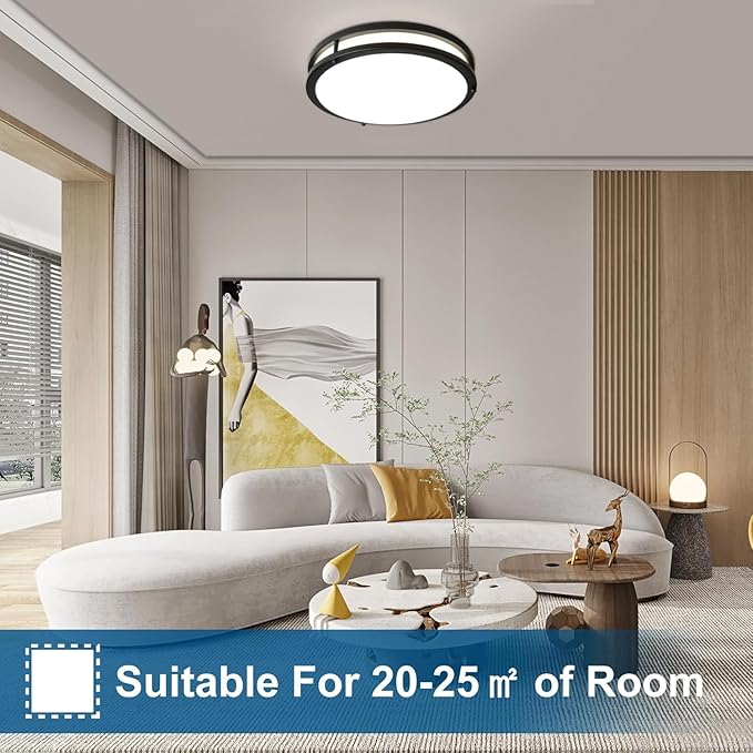 OOWOLF 2-Pack 36W 13inch LED Flush Mount Ceiling Light Fixture Dimmable Matte Black, Easy Install LED Ceiling Lamp Fixture Without Flicker, Super Bright 3600LM 5CCT Warm to White Light 3000K to 6000K