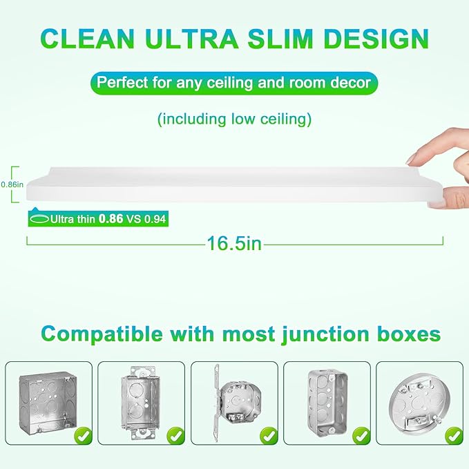 2-Pack 16.5 Inch Dimmable LED Flush Mount Ceiling Lights, 32W 4200 LM LED Ceiling Light Fixtures, 2700K/3000K/4000K/5000K/6500K Selectable, Ultra Thin White Panel Lights for Bedroom, Kitchen, Bathroom