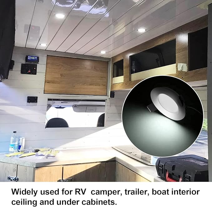 RVZONE RV Boat Recessed Ceiling Light 6 Pack 12V LED Puck Light with Hole Puncher DC 12V 3W Full Aluminum Downlights for Under Cabinet Camper Vans RV Interior Lighting,5500-6000k
