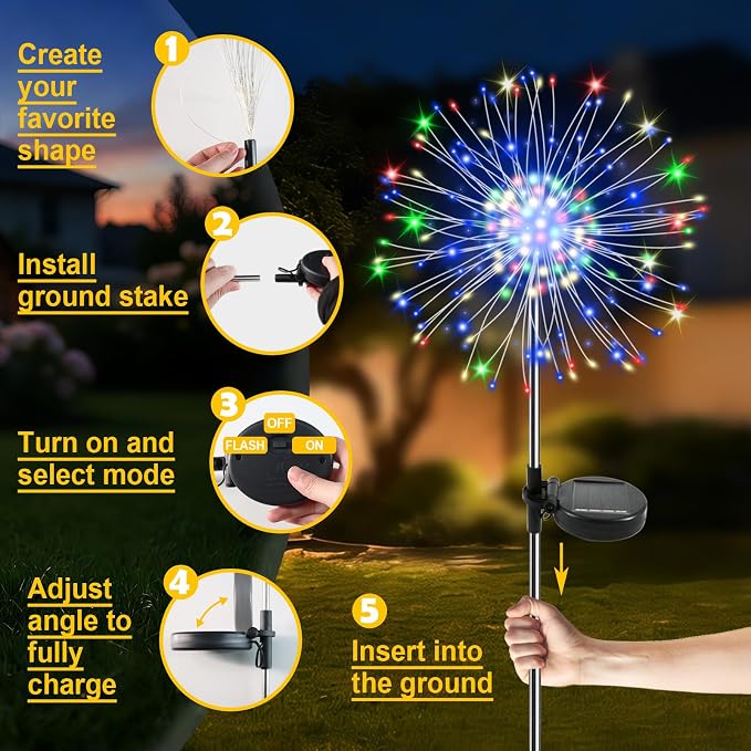 Solar Garden Lights Outdoor, 6 Pack 120 LED Twinkling Firework Lights Decorative with 2 Modes, Outdoor Waterproof Solar Starburst Light for Yard Pathway Planter Patio Decor, Multicolor