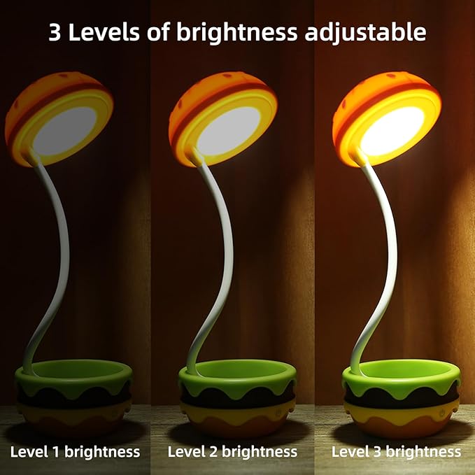 Small Table Lamp Hamburger Night Light Cute Rechargeable LED Desk Lamp with Dimmable Flexible Hose Touch Switch Nursery Night Light Kawaii Desk Accessories Room Decor for Boys Girls Kids Gifts