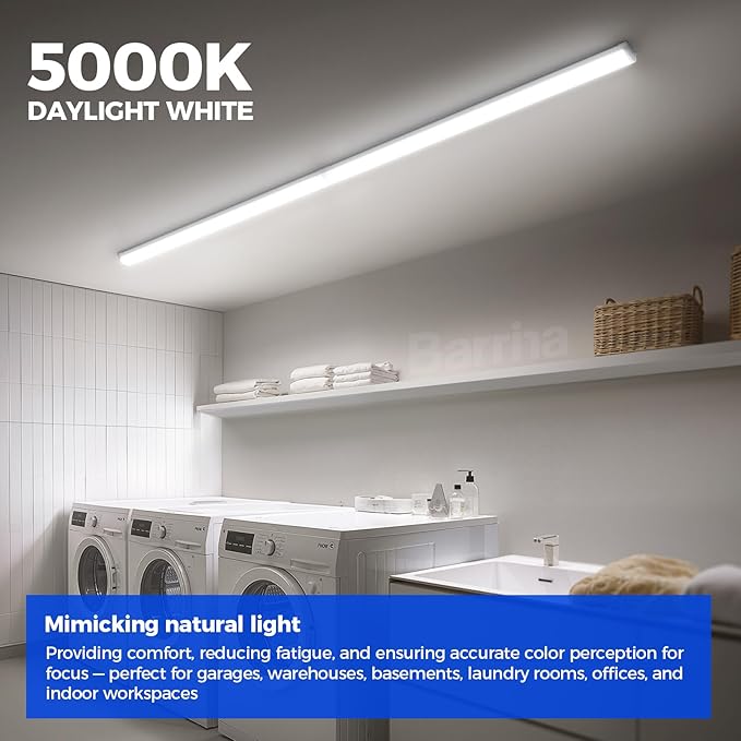 Barrina LED Shop Lights 4FT, 5000K Daylight White, 45W, 5000LM, Hidden Wiring, Linkable 4FT Light Fixture Cord with ON/Off, Frosted Cover, LED Ceiling Light for Workshop, Garage, Kitchen, 6 Packs