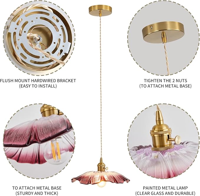 Vintage Pendant Light Fixture Glass Hanging Light Fixture Folwer Light Pendant Lights Modern Lighting for Bedroom Kitchen Island Hallway Bathroom Purple Sunflower
