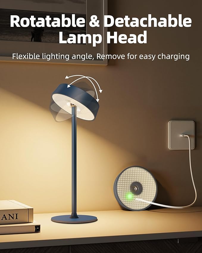 Cordless Lamp, Rechargeable Table Lamp, Battery Operated, RGB Dimmable Touch Control, 3 Color Temperatures, LED Memory Function, Portable Outdoor Waterproof, Restaurant Dining Patio Kitchen, Blue 1Pc