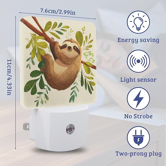 Cute Sloth Night Light, Dusk to Dawn Nightlight with Auto Sensor Lamp Home Indoor Stairway Kitchen Corridor, Night Lights Plug Into Wall Decorative for Boys Girls Women Men Room Gifts