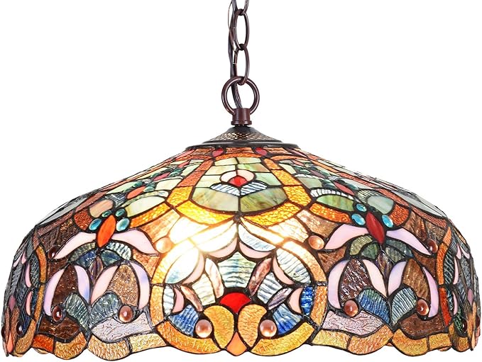 Capulina Tiffany Lamp Stained Glass Pendant Light 2-Light 16 Inches Wide Flower Victorain Antique Tiffany Style Hanging Lamp for Kitchen Island Living Dining Room Home Farmhouse