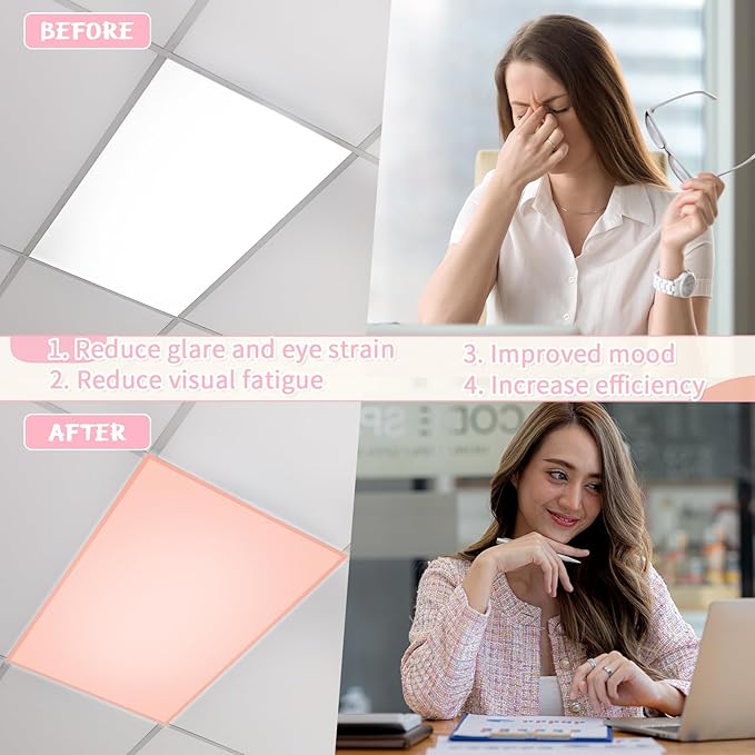 6 Pcs Fluorescent Light Covers 4 x 2 ft Magnetic Ceiling Light Covers Lights Filters for Classroom Office Home School(Creamy Color)