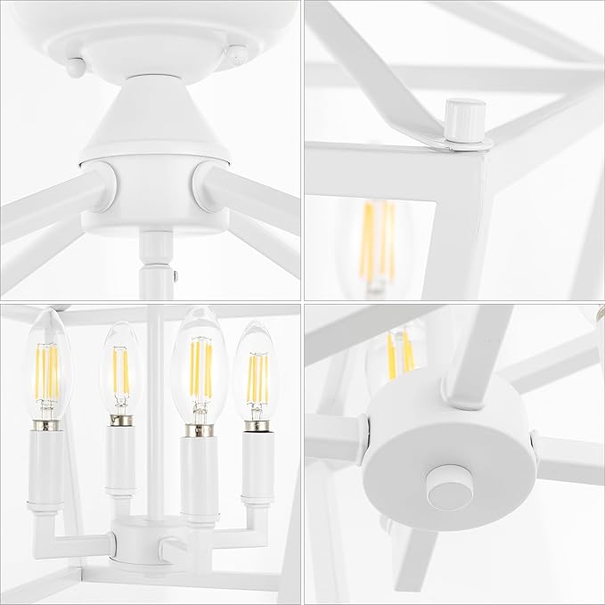 JONATHAN Y 12" White Modern Farmhouse Pagoda 4-Light LED Semi Flush Mount Lantern, Metal Ceiling Light Fixture for Kitchen, Hallway, Entryway, Bedroom, Hardwired (JYL7610E)