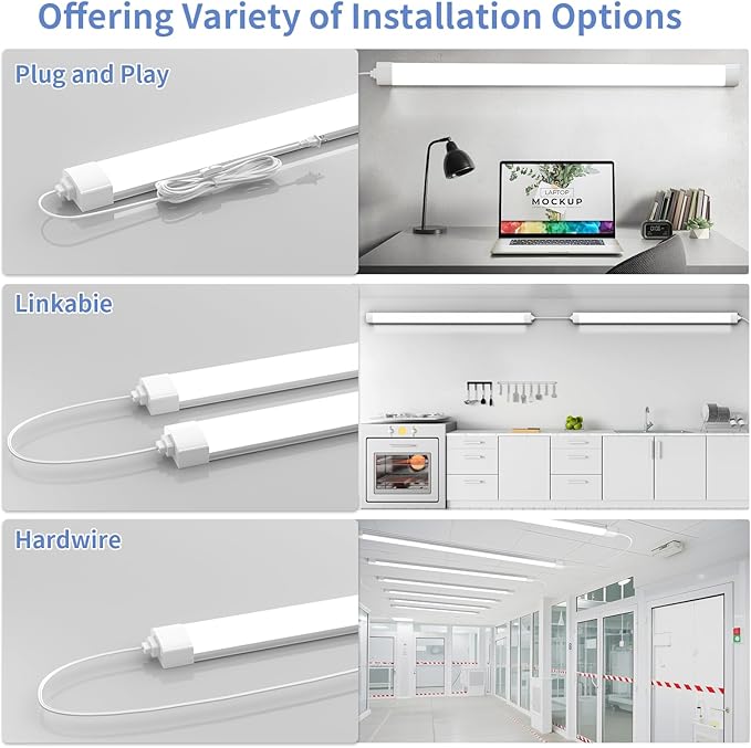 Airand LED Ceiling Light Fixture with Plug, 5FT Triproof LED Tube Lights 45W Linkable Closet Light for Workbench Kitchen Basement Garage Corridor Bathroom Office Overhead Lighting with Plug in Cord