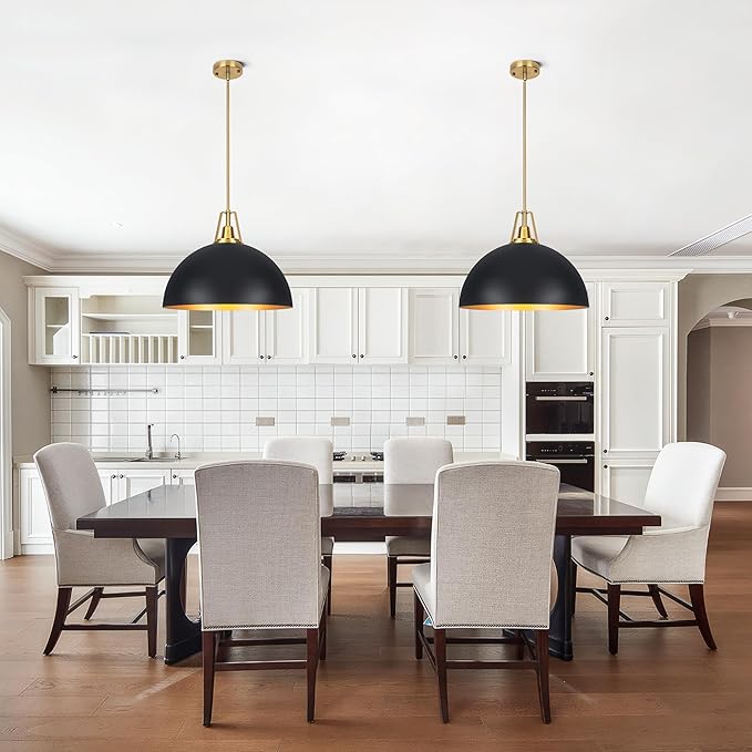 19.69" Large Black Dome Pendant Light Fixtures, Black and Gold Dome Pendant Lights for Kitchen Island, Farmhouse Chandeliers for Dining Room, Living Room, Bedroom, Entryway, Foyer