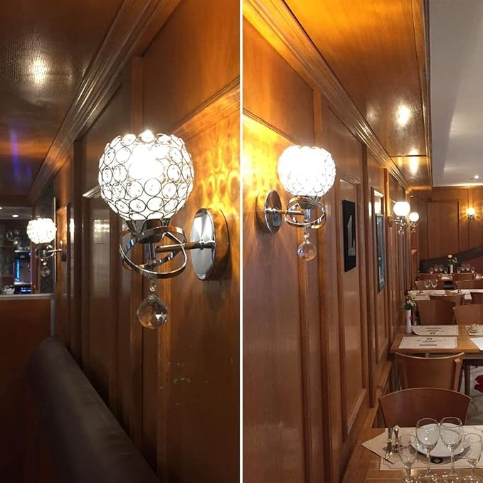 TISLYCO Silver Crystal Sconces - Modern Wall Lighting with Hanging Crystal Ball, Wall Mount Lamp for Bedroom, Living Room, Hallway