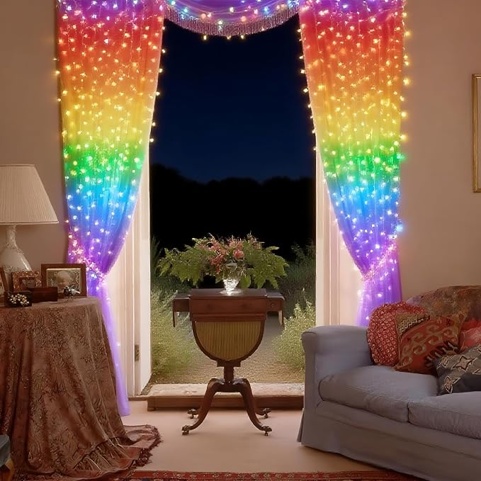 300 LED Curtain Lights, Outdoor and Indoor Christmas Fairy Lights, Waterproof Curtain String Light, 8 Flashing Modes for Party/Wedding/Holiday/Christmas Decoration.