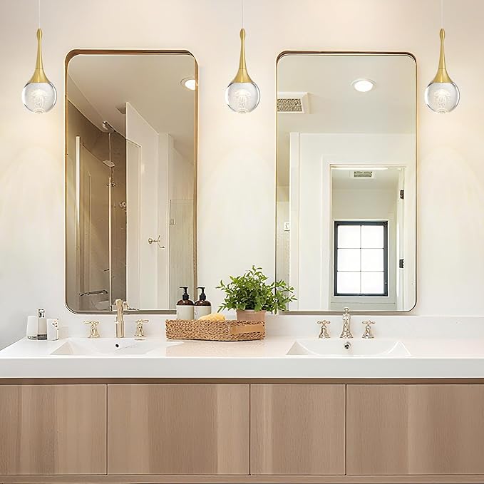 CHYING LED Kitchen Island Pendant Lights 3 Pack Gold Teardrop Pendant Light Bathroom Ceiling Hanging Light Globe Jellyfish Pendant Lighting for Living Room Dining Room Bar 3000K Warm White