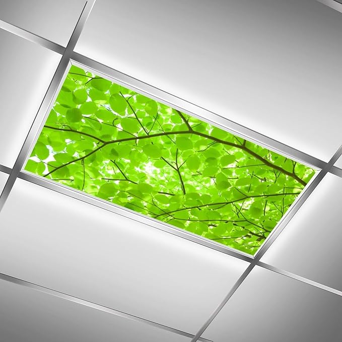 2 Pack Fluorescent Light Cover for Ceiling, Green Branches and Leaves Magnetic Cover, Classroom Supplies for School, Home Office