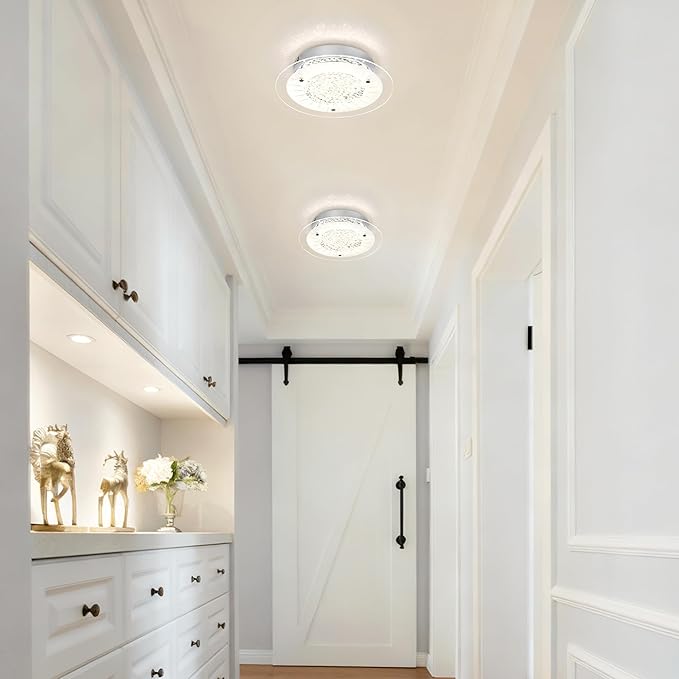 Crystal Ceiling Light Fixture Dimmable Modern Kitchen Light Fixtures LED 11" Flush Mount Ceiling Light Fixture for Bedroom Bathroom Hallway Foyer Entrance Laundry Room Closet