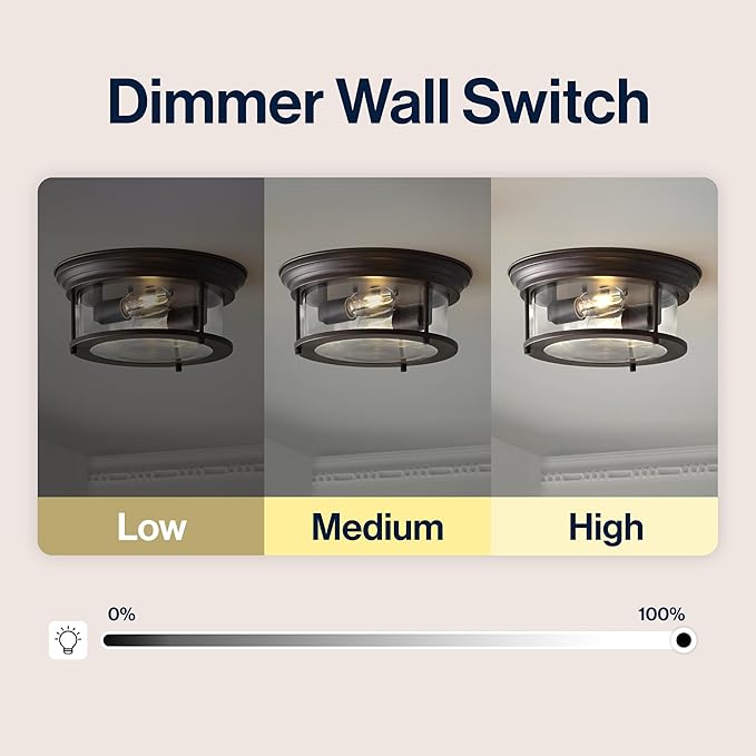 JONATHAN Y 13.25" Oil Rubbed Bronze/Clear 2-Light LED Flush Mount Ceiling Light Fixture, Modern Clear Glass Drum Shade, Industrial Farmhouse Lighting for Kitchen Hallway Bedroom (JYL7446B)