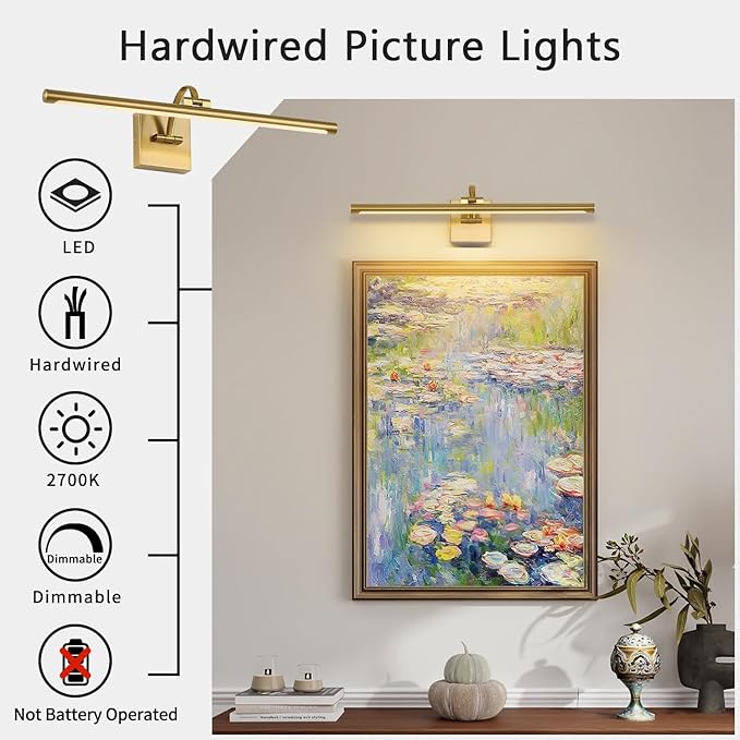 DESOOP Brass Picture Lights for Wall Hardwired LED Picture Frame Light Dimmable Painting Lights for Wall Portrait Artwork 23.62 inch 14W Warm White