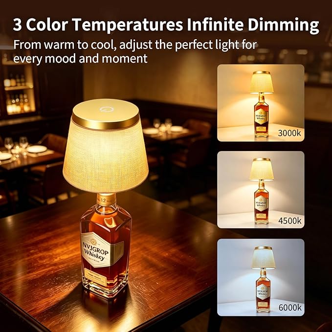 Wireless Bottle Lamp,Rechargeable RGB Linen Bottle Stopper Lamp Have 6000mAh Battery Continuous Use for 20-60 Hours，Suitable for Bedrooms Bars Living Rooms Table and Mothers Day Gifts