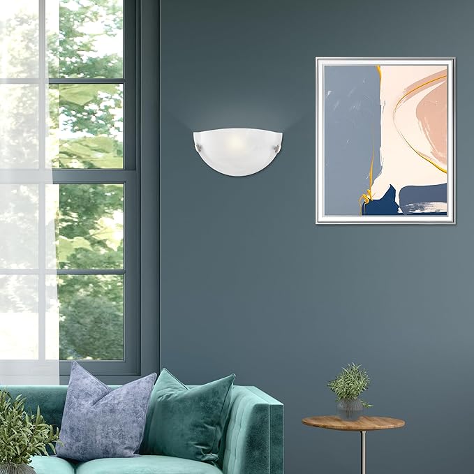 Livex Lighting 4271-91 Home Basics 1 Light Brushed Nickel Wall Sconce with White Alabaster Glass